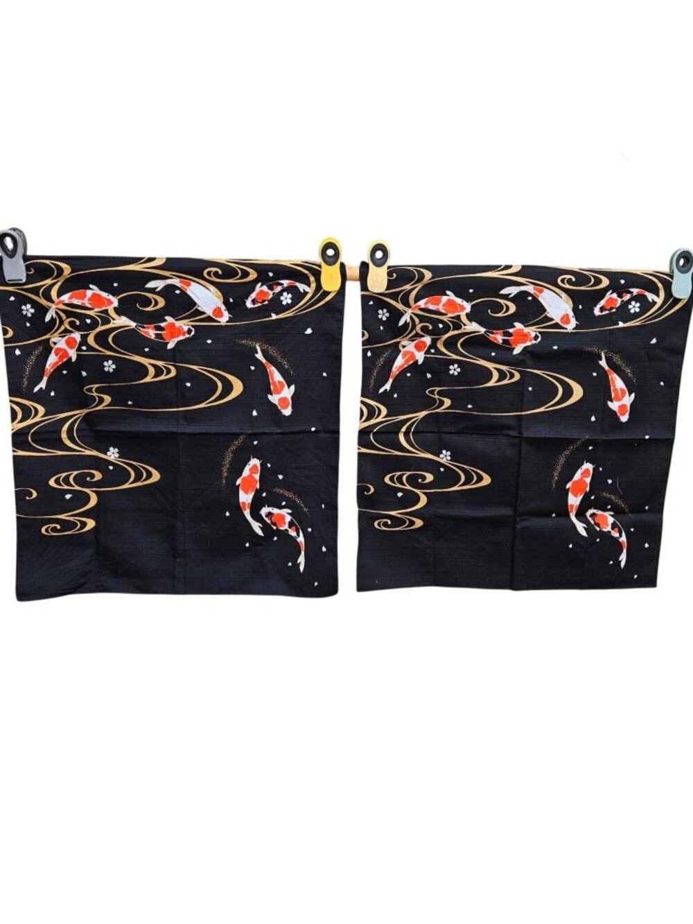 Maeda Japan Koi Fish Print 100% Black Cotton Napkins Set 2 Made in Japan 20x20